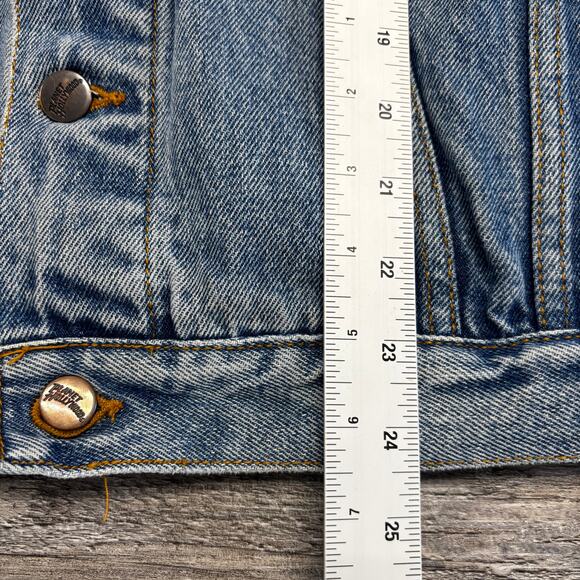 Vintage 90s Planet Hollywood Orlando Blue Mens L Denim Jean Trucker Jacket - Picture 7 of 8